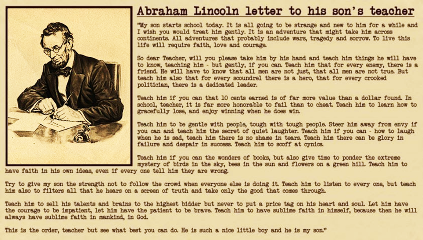Abraham Lincoln Letter to his sons headmaster