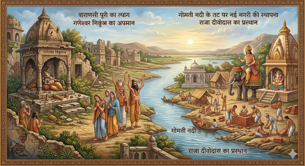 King Divodas abandoned Varanasi Puri and established another city on the banks of the Gomti River to serve as his capital.