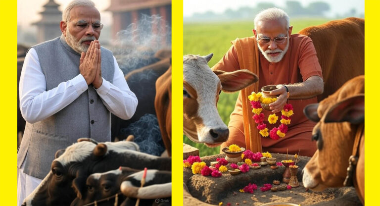 Narendra Modi Gay ki puja kate hue
