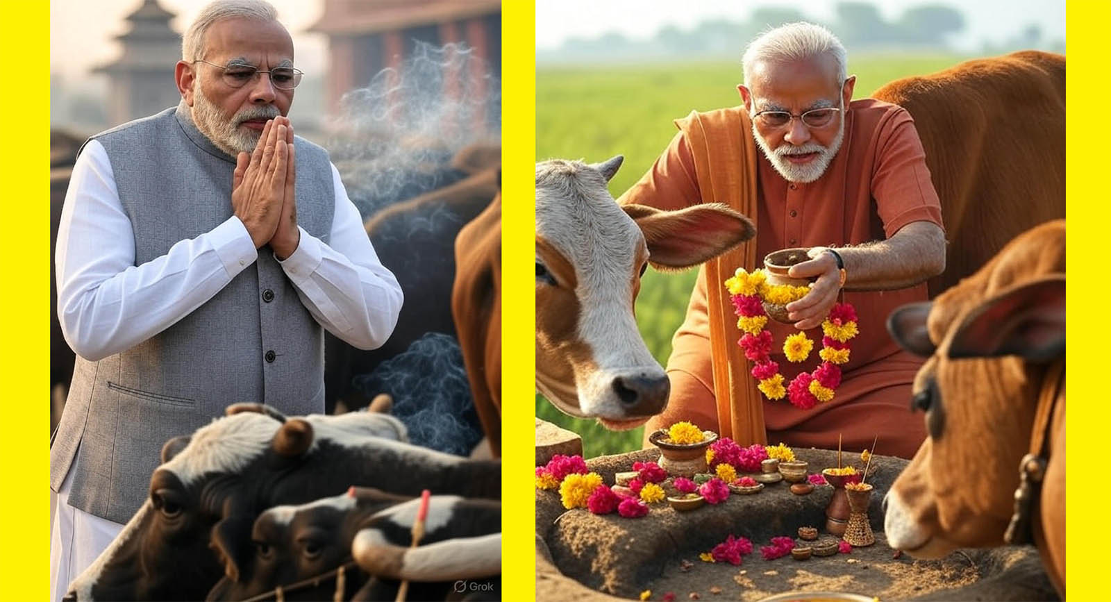 Narendra Modi Gay ki puja kate hue
